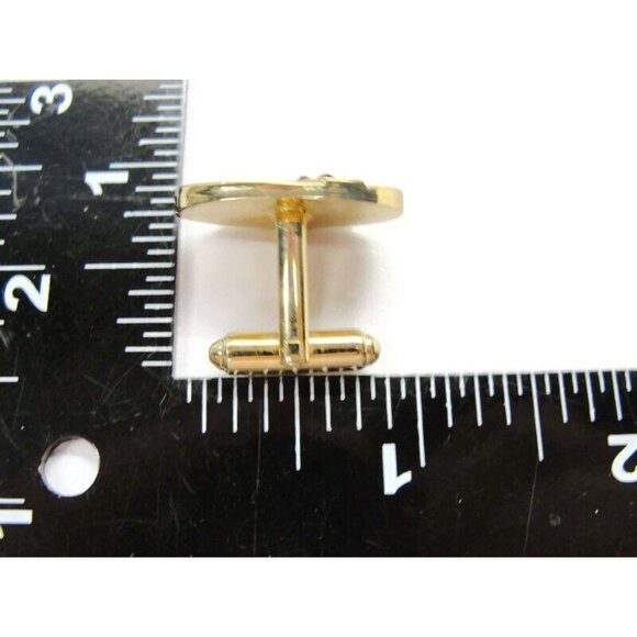 Oval Vtg Cufflinks Gold Tone Red Stone Tux Wedding Formal IOB Shirt Accessory - Picture 5 of 5